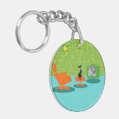 レトロ宇宙エージ子猫アクリルキーチェーン キーホルダー (正面左)