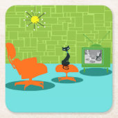 レトロ宇宙エージ子猫紙コースター スクエアペーパーコースター (正面)