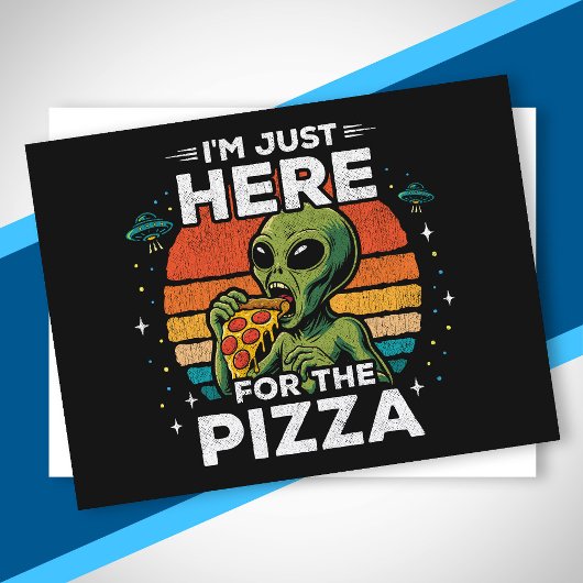 レトロ宇宙ジョークエイリアンTシャツ ピザ好き宇宙人 シーズンポストカード