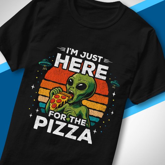 レトロ宇宙パロディTシャツ　ピザ好き宇宙人 Tシャツ