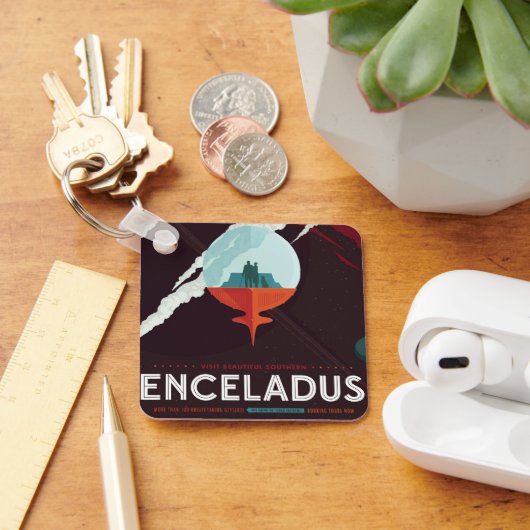 レトロ宇宙ポスター – サターンへのカッシーニ任務 キーホルダー (デスク)