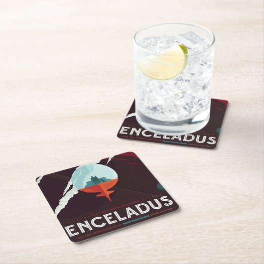 レトロ宇宙ポスター – サターンへのカッシーニ任務 スクエアペーパーコースター (インサイチュ)