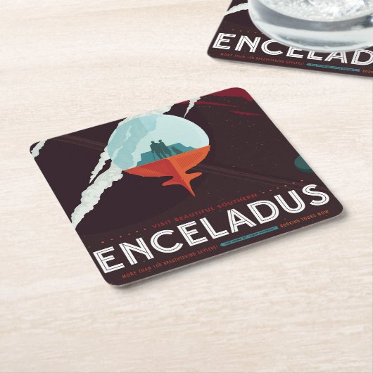 レトロ宇宙ポスター – サターンへのカッシーニ任務 スクエアペーパーコースター (アングル)