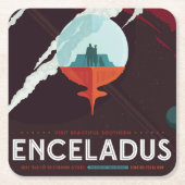 レトロ宇宙ポスター – サターンへのカッシーニ任務 スクエアペーパーコースター (正面)