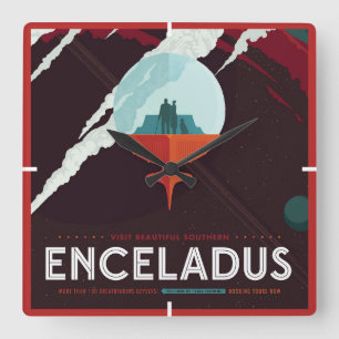レトロ宇宙ポスター – サターンへのカッシーニ任務 スクエア壁時計