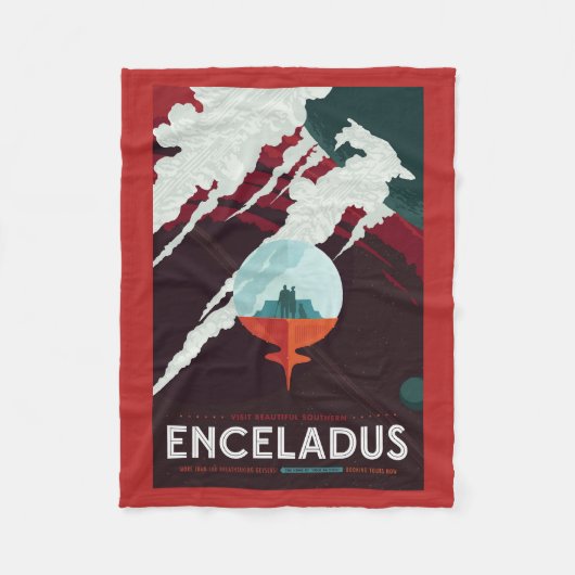 レトロ宇宙ポスター – サターンへのカッシーニ任務 フリースブランケット (正面)
