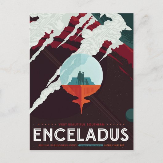 レトロ宇宙ポスター – サターンへのカッシーニ任務 ポストカード (正面)