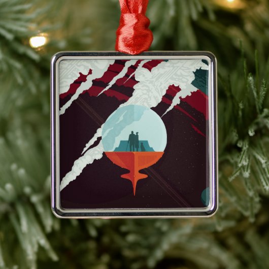 レトロ宇宙ポスター – サターンへのカッシーニ任務 メタルオーナメント (ツリー)