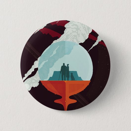 レトロ宇宙ポスター – サターンへのカッシーニ任務 缶バッジ (正面)