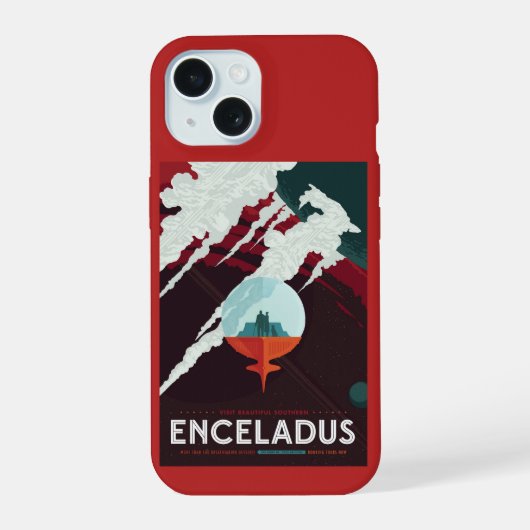 レトロ宇宙ポスター – サターンへのカッシーニ任務 iPhone 15ケース (裏面)