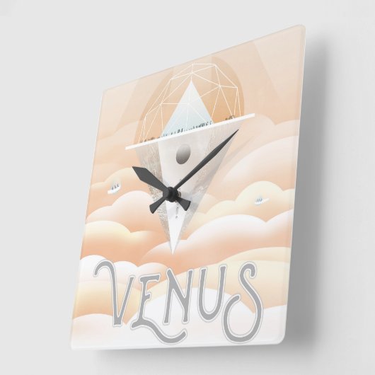 レトロ宇宙ポスター – システム内太陽の展望台 スクエア壁時計 (傾斜)