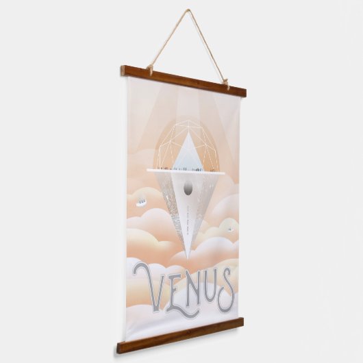 レトロ宇宙ポスター – システム内太陽の展望台 吊り下げ型タペストリー (傾斜あり)