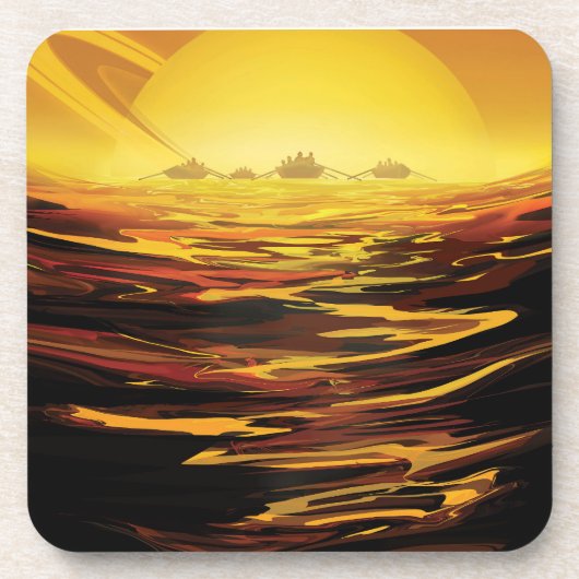 レトロ宇宙ポスター – 土星の最大の月、タイタン。 コースター (正面)