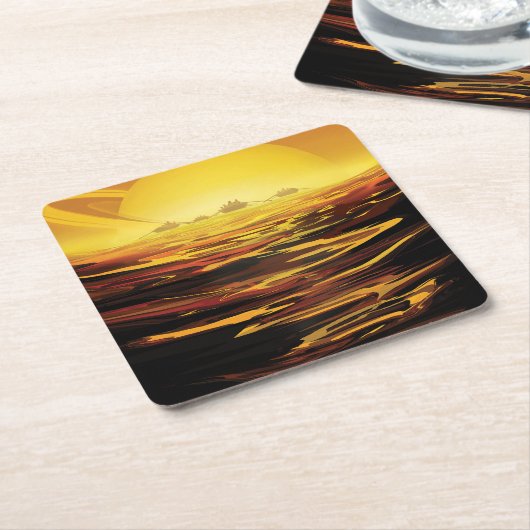 レトロ宇宙ポスター – 土星の最大の月、タイタン。 スクエアペーパーコースター (アングル)