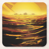 レトロ宇宙ポスター – 土星の最大の月、タイタン。 スクエアペーパーコースター (正面)