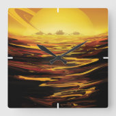 レトロ宇宙ポスター – 土星の最大の月、タイタン。 スクエア壁時計 (正面)