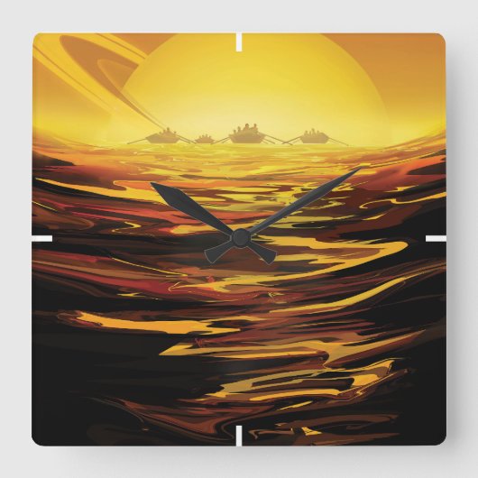 レトロ宇宙ポスター – 土星の最大の月、タイタン。 スクエア壁時計 (正面)