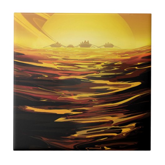 レトロ宇宙ポスター – 土星の最大の月、タイタン。 タイル (正面)