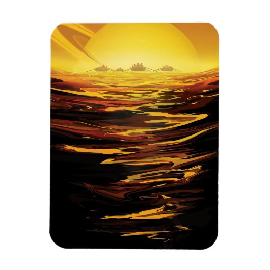 レトロ宇宙ポスター – 土星の最大の月、タイタン。 マグネット (縦)