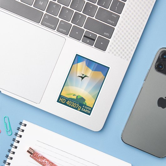 レトロ宇宙ポスター – 地球の重すごいさ シール (ノートパソコンとiPhone)