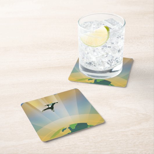 レトロ宇宙ポスター – 地球の重すごいさ スクエアペーパーコースター (インサイチュ)