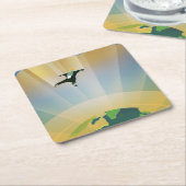 レトロ宇宙ポスター – 地球の重すごいさ スクエアペーパーコースター (アングル)