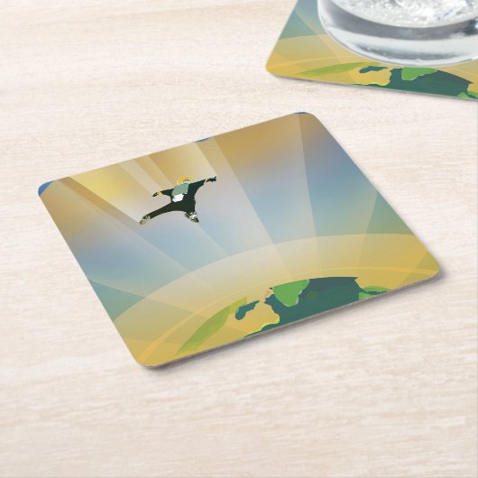 レトロ宇宙ポスター – 地球の重すごいさ スクエアペーパーコースター (アングル)