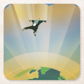 レトロ宇宙ポスター – 地球の重すごいさ スクエアペーパーコースター (正面)