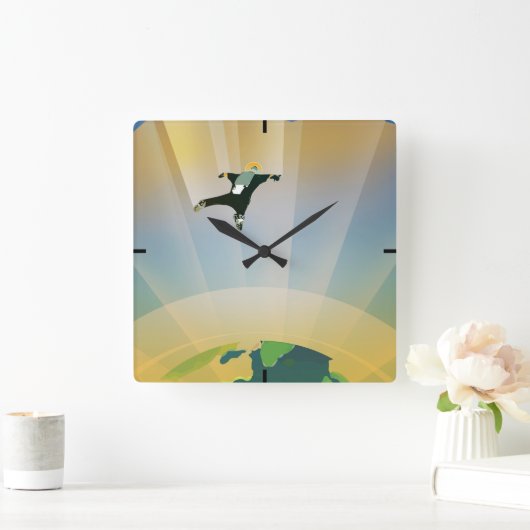 レトロ宇宙ポスター – 地球の重すごいさ スクエア壁時計 (ホーム)