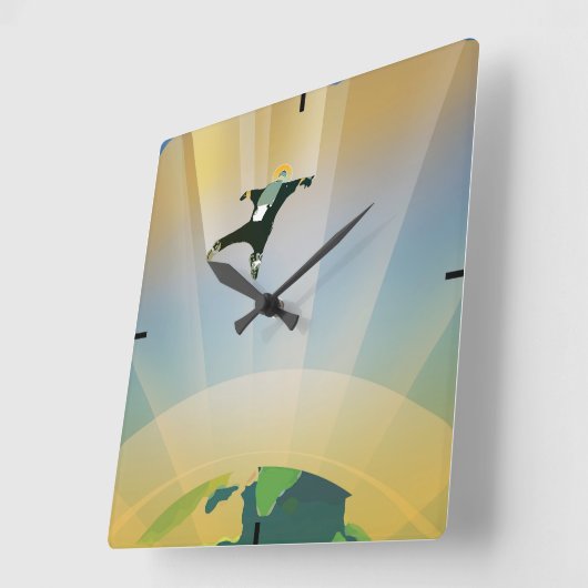 レトロ宇宙ポスター – 地球の重すごいさ スクエア壁時計 (傾斜)