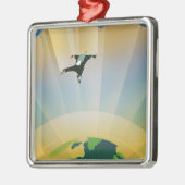 レトロ宇宙ポスター – 地球の重すごいさ メタルオーナメント (左)