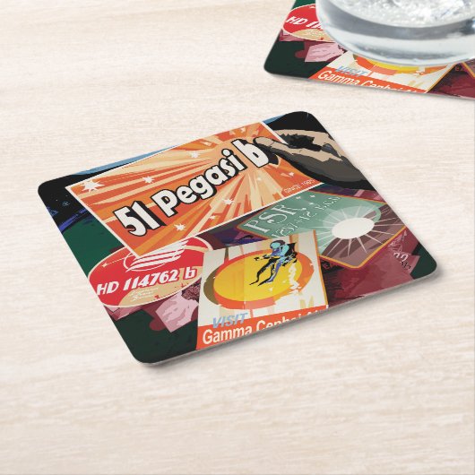 レトロ宇宙ポスター – 太陽系外惑星ディスカバリー51ペガシB スクエアペーパーコースター (アングル)