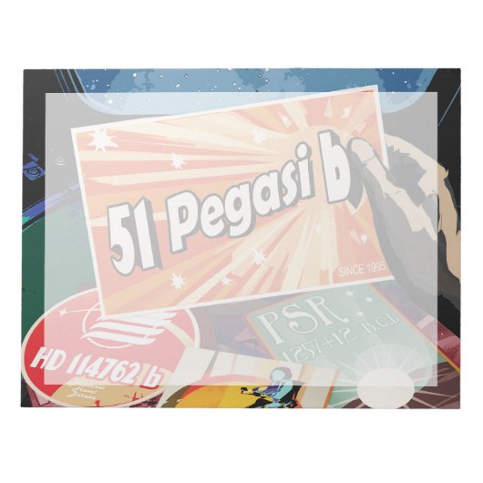 レトロ宇宙ポスター – 太陽系外惑星ディスカバリー51ペガシB ノートパッド (正面)