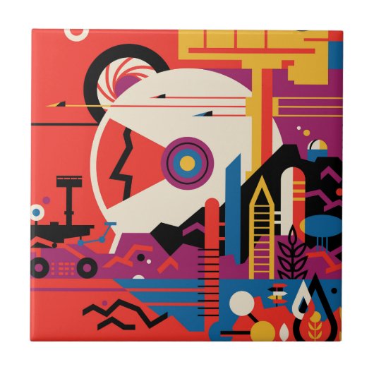 レトロ宇宙ポスター – 火星探索プログラム。 タイル (正面)