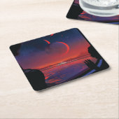 レトロ宇宙ポスター – 視聴者Observe Trappist-1e. スクエアペーパーコースター (アングル)