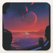 レトロ宇宙ポスター – 視聴者Observe Trappist-1e. スクエアペーパーコースター (正面)