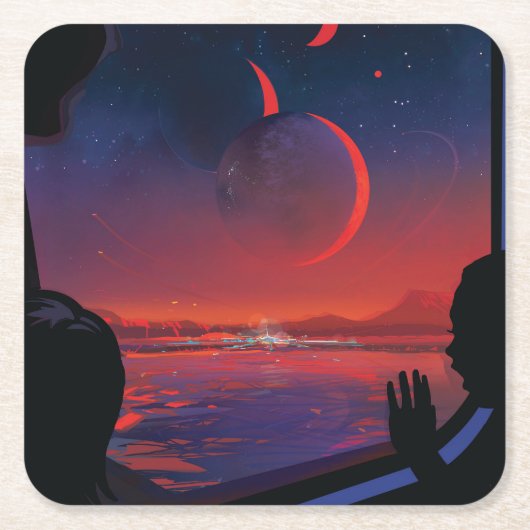 レトロ宇宙ポスター – 視聴者Observe Trappist-1e. スクエアペーパーコースター (正面)