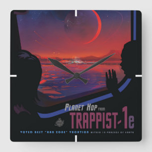レトロ宇宙ポスター – 視聴者Observe Trappist-1e. スクエア壁時計