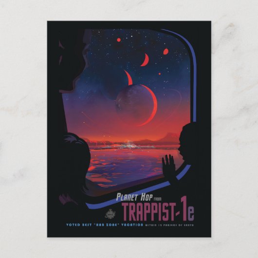 レトロ宇宙ポスター – 視聴者Observe Trappist-1e. ポストカード (正面)