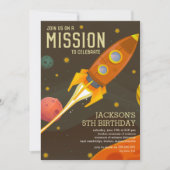 レトロ宇宙ミッション子供の誕生日パーティー 招待状 (正面)
