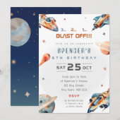 レトロ宇宙ロケットの誕生日パーティー招待状 招待状 (正面/裏面)