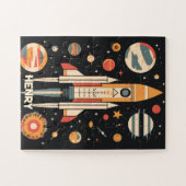 レトロ宇宙ロケットイラストレーション ジグソーパズル (横)
