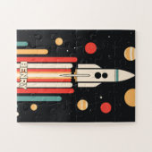 レトロ宇宙ロケットイラストレーション ジグソーパズル (横)
