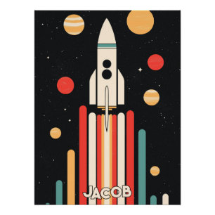 レトロ宇宙ロケットイラストレーション ポスター