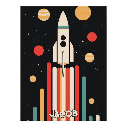 レトロ宇宙ロケットイラストレーション ポスター (正面)