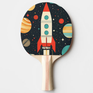 レトロ宇宙ロケットイラストレーション 卓球ラケット