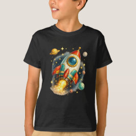 レトロ宇宙ロケット打ち上げ キッズTシャツ Tシャツ