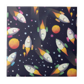 レトロ宇宙ロケット柄 タイル (正面)