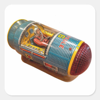 レトロ宇宙ロケット玩具Tシャツ スクエアシール