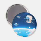 レトロ宇宙ロケット衛星ヴィンテージイラストレーション マグネット (正面/裏面)